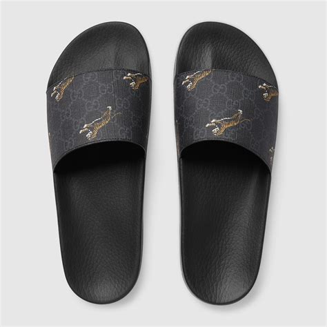 black men's gucci slides|men's Gucci tiger slides.